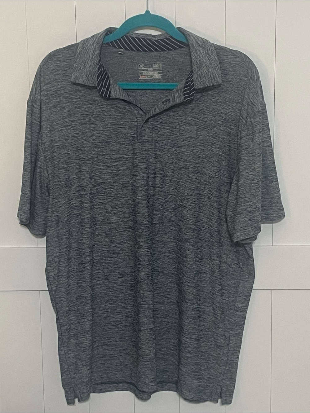 Under Armour Men's Heather Gray Polo with Striped Collar Accent